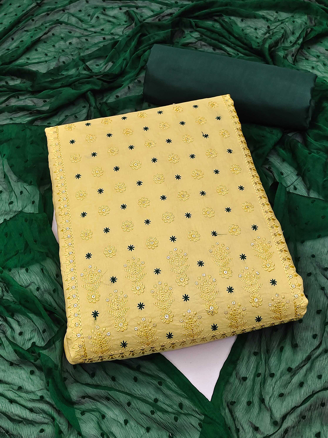 

Panzora Embroidered Unstitched Dress Material, Yellow