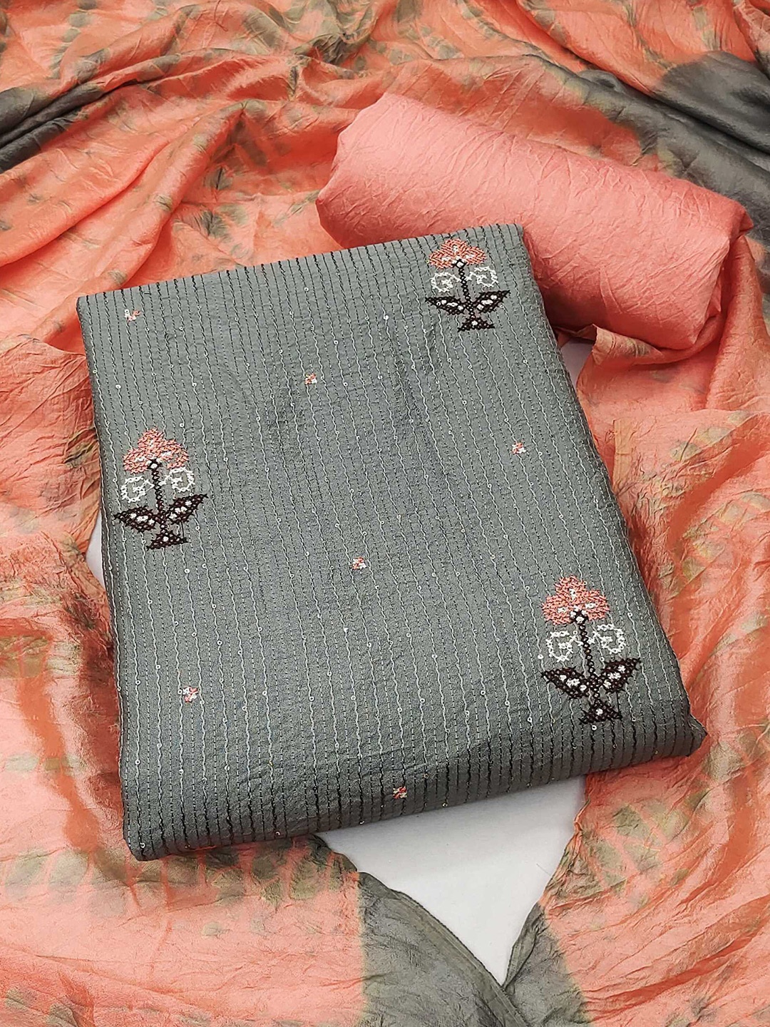 

Panzora Embroidered Unstitched Dress Material, Grey