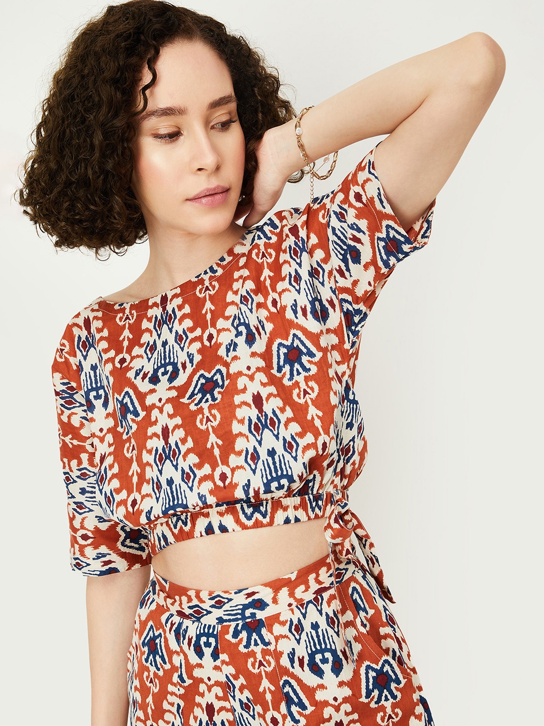 

max Animal Print Blouson Crop Top, Orange