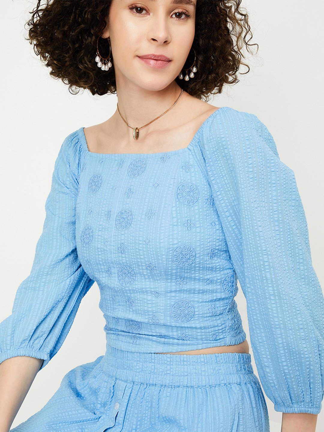 

max Puff Sleeve Crop Top, Blue