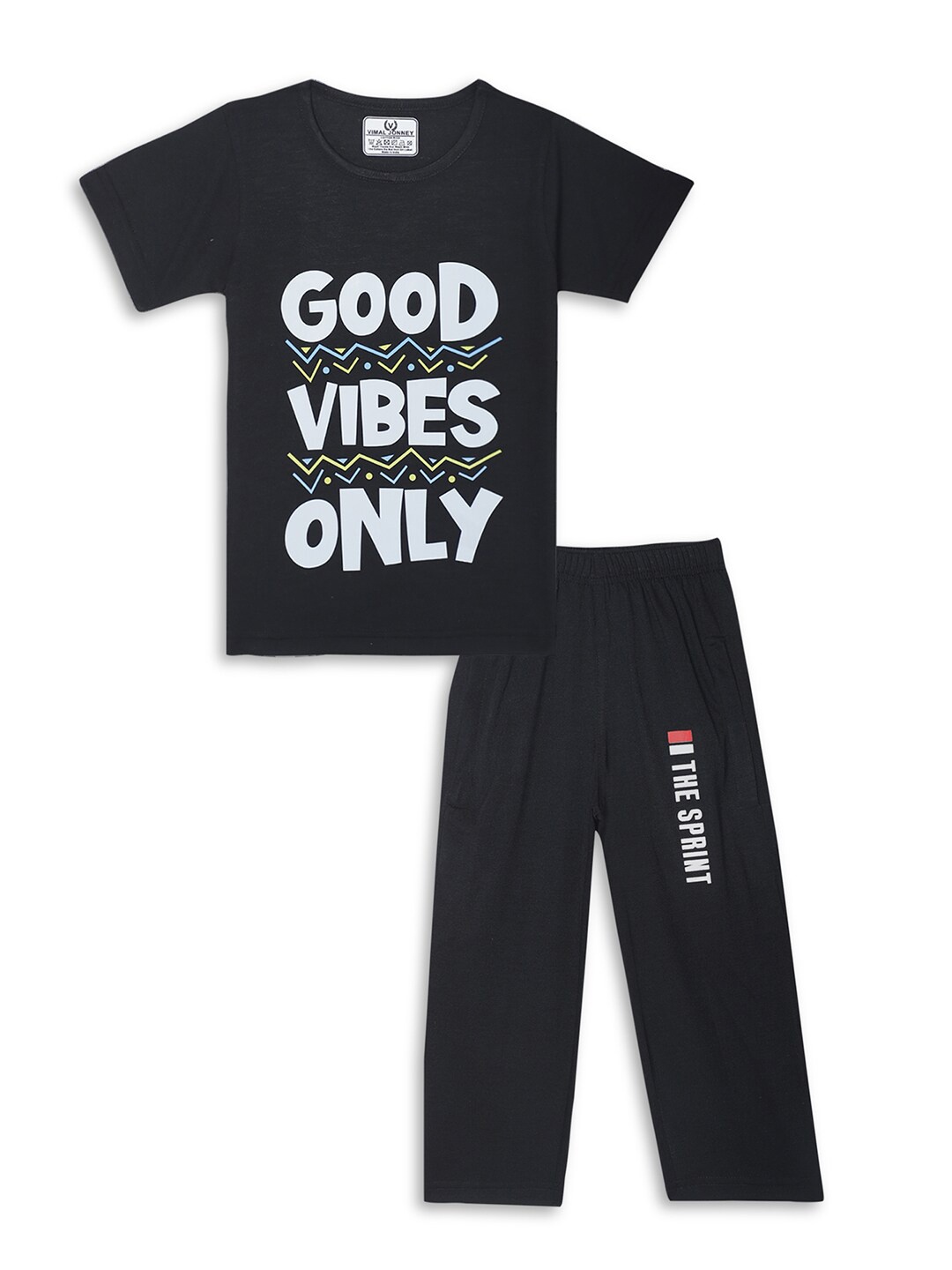 

VIMAL JONNEY Kids Printed T-shirt with Pyjamas, Black
