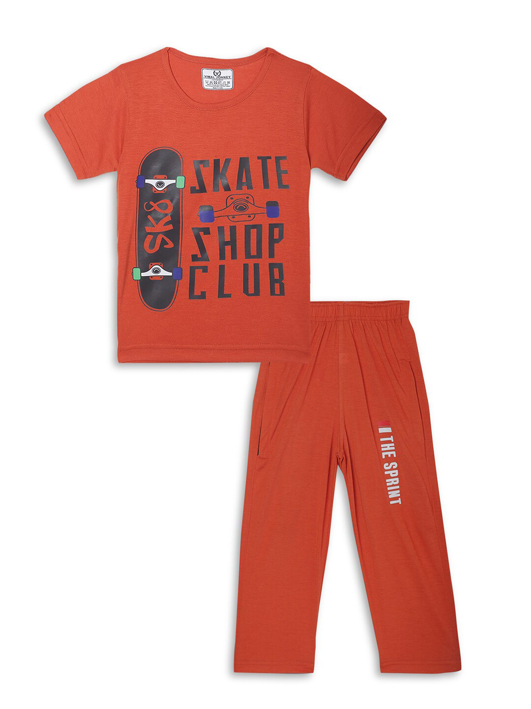 

VIMAL JONNEY Kids Typography Printed T-shirt with Pyjamas, Rust