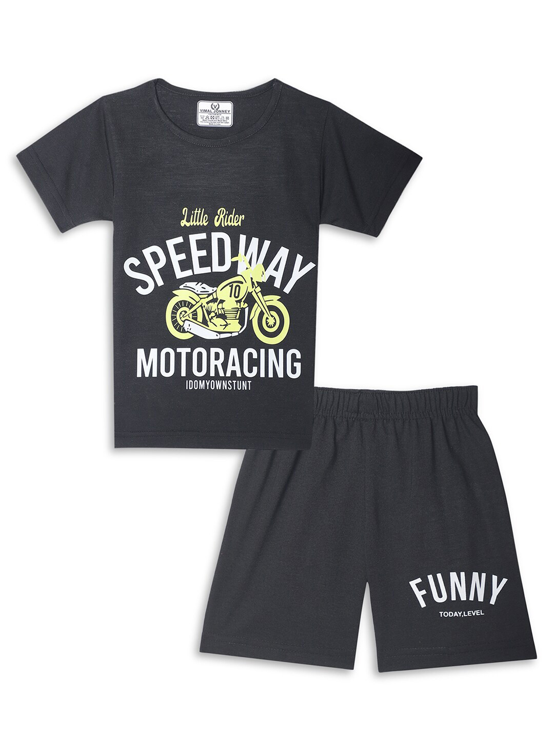 

VIMAL JONNEY Kids Printed T-Shirt With Shorts, Black