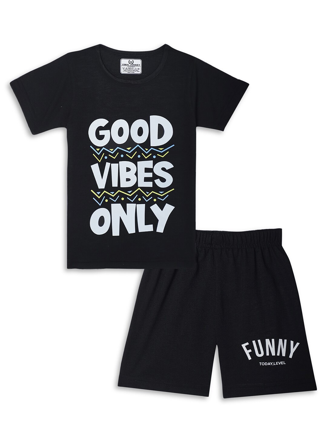 

VIMAL JONNEY Kids Printed T-Shirt With Shorts, Black