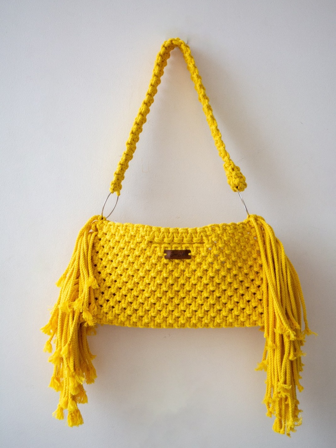 

DECORDILL Hand-Knotted Fringe Shoulder Bag, Yellow