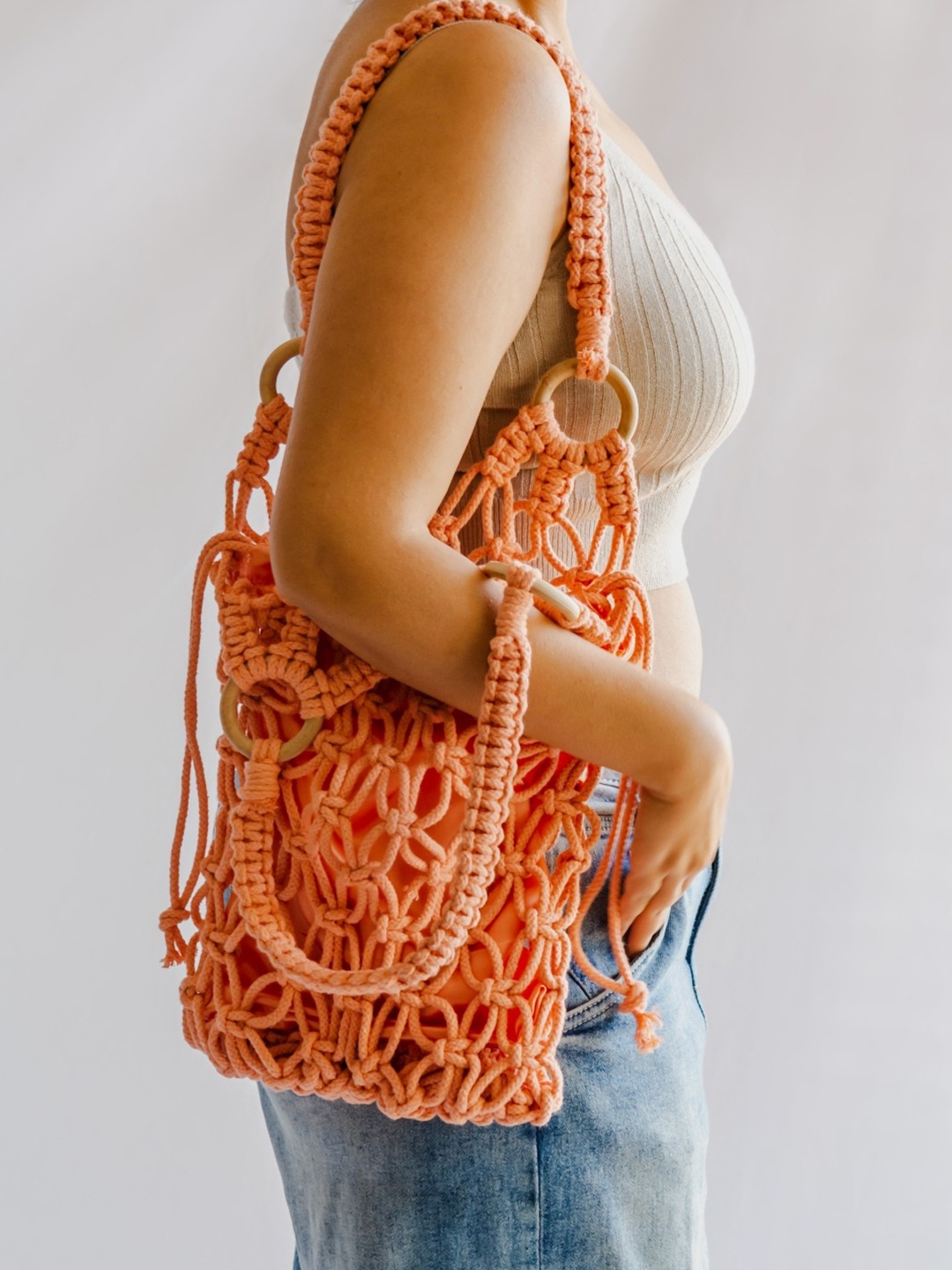 

DECORDILL Self Designed Structured Tote Bag, Peach