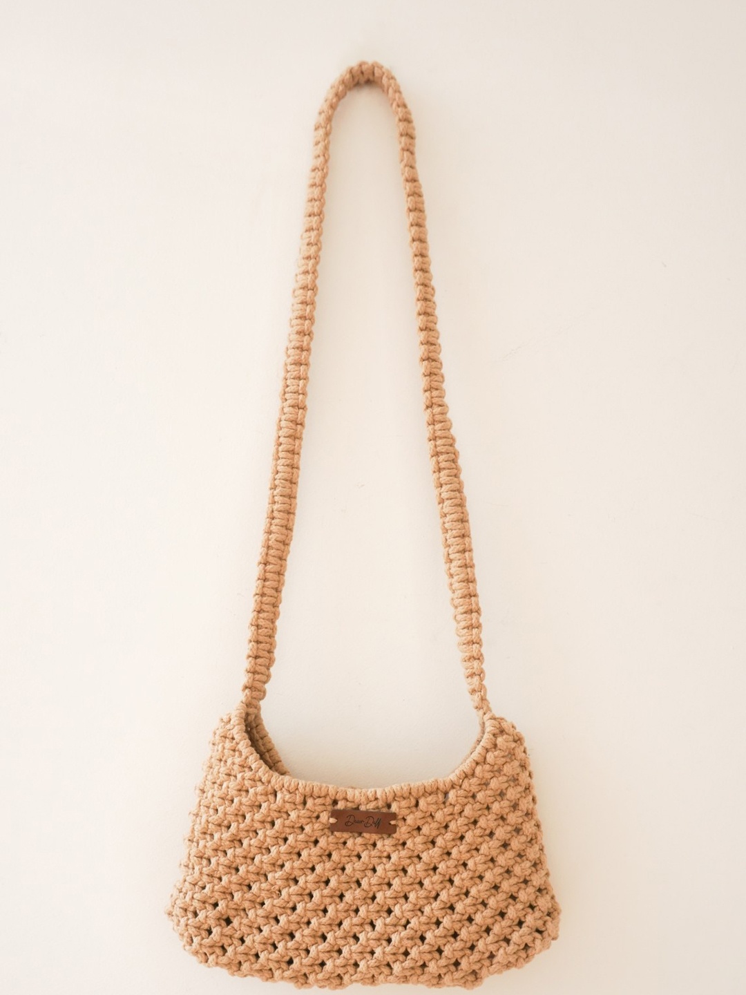 DECORDILL Self Design Structured Sling Bag, Beige