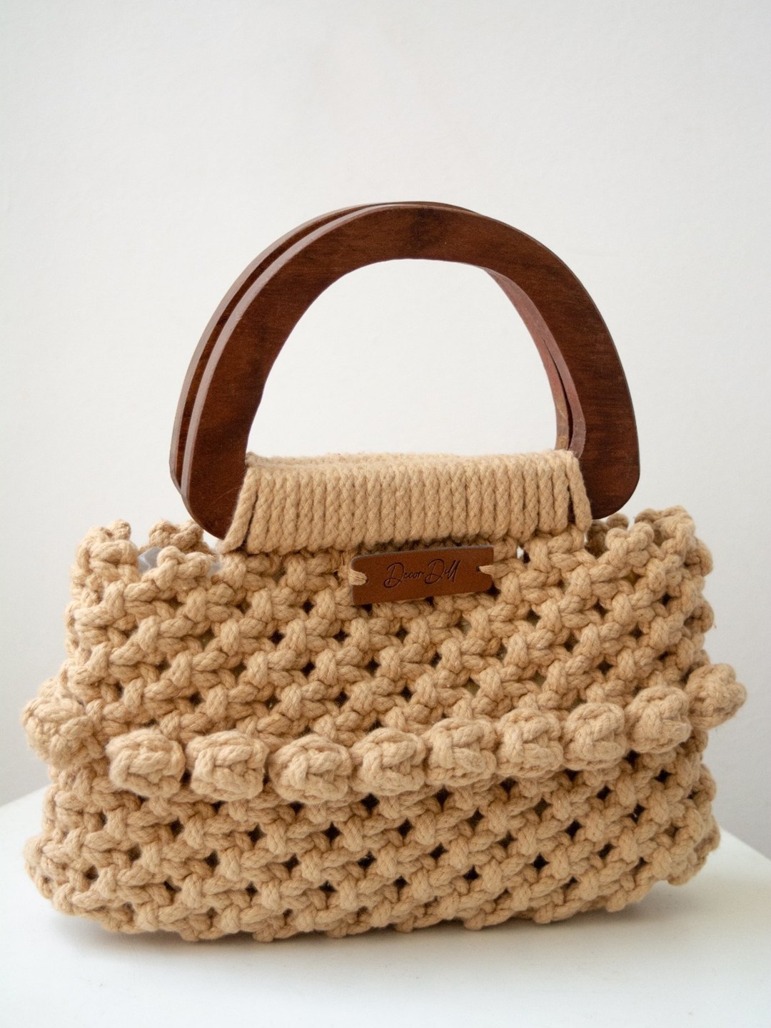

DECORDILL Textured Knotted Structured Handheld Bag, Beige