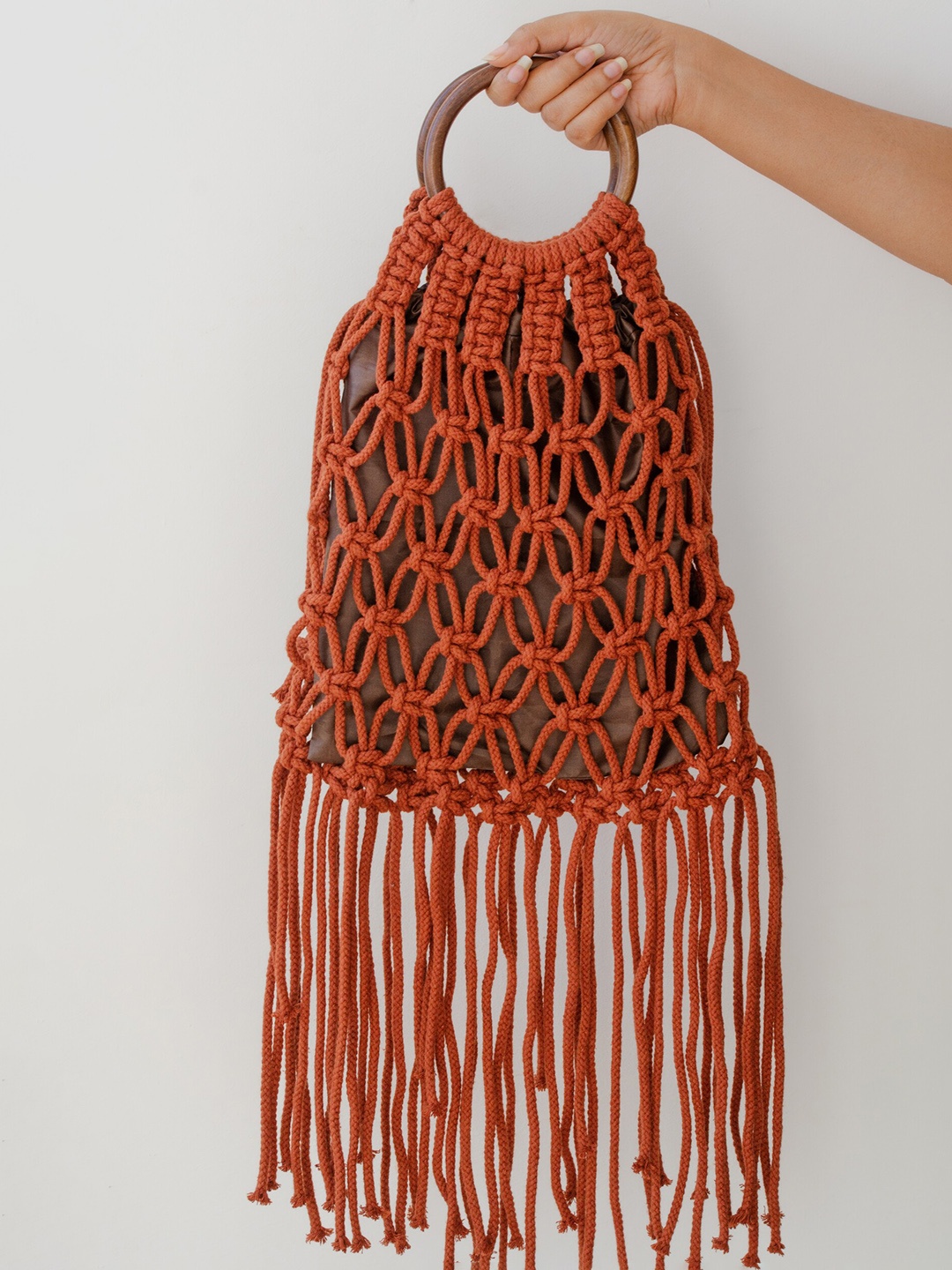 

DECORDILL Hand-Knotted Fringe Handbag, Rust