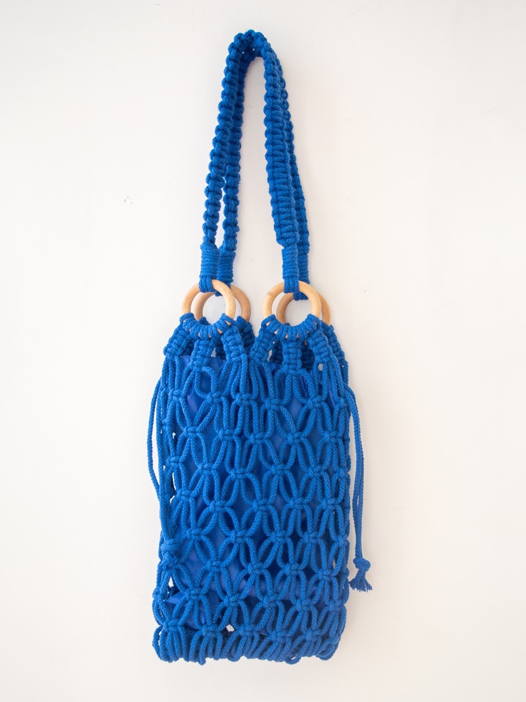 

DECORDILL Hand-Knotted Cotton Shopper Tote Bag, Navy blue
