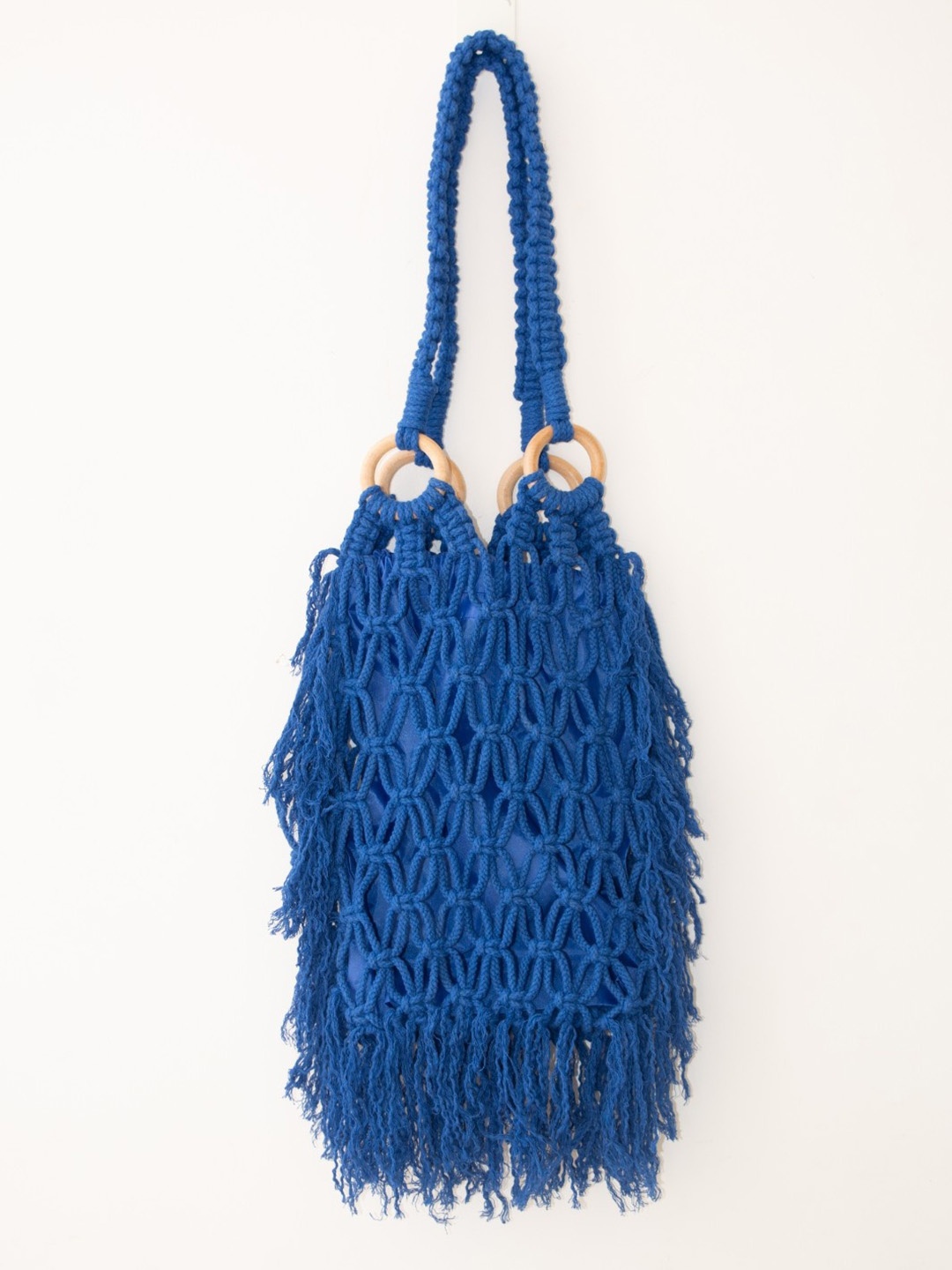 

DECORDILL Hand-Knotted Fringe Tote Bag, Blue