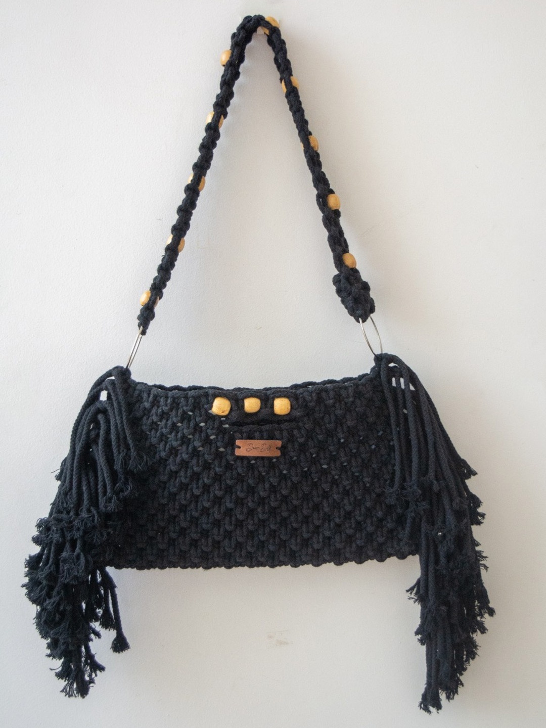 

DECORDILL Hand-Knotted Fringe Shoulder Bag, Black