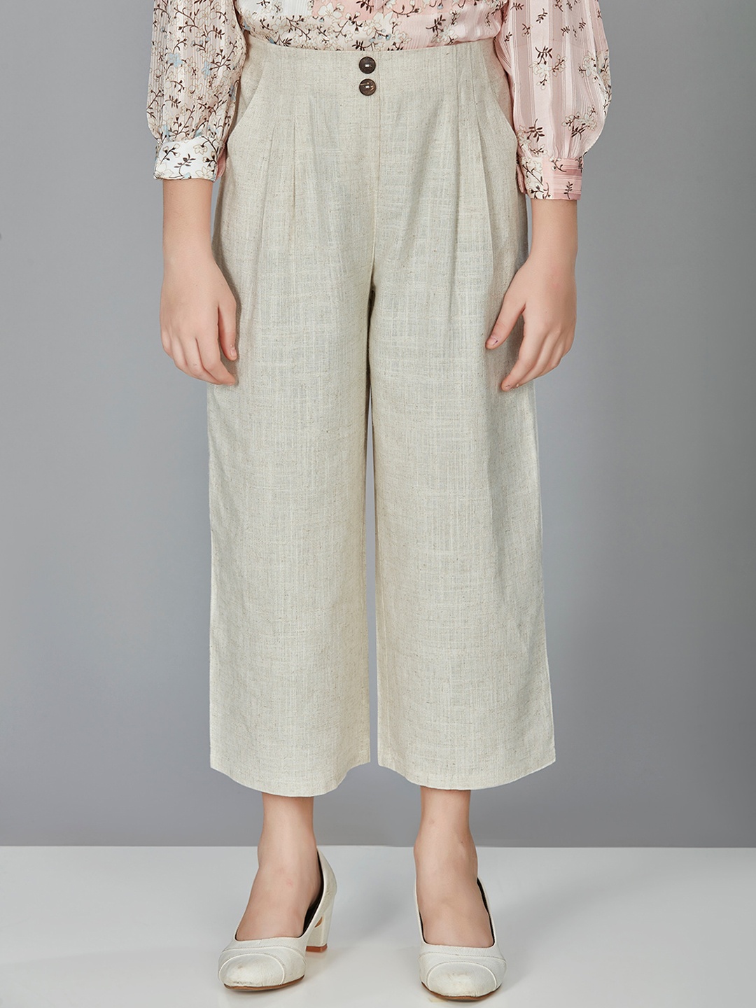 

Peppermint Girls Relaxed Straight Leg Straight Fit Mid-Rise Pleated Linen Trousers, Beige