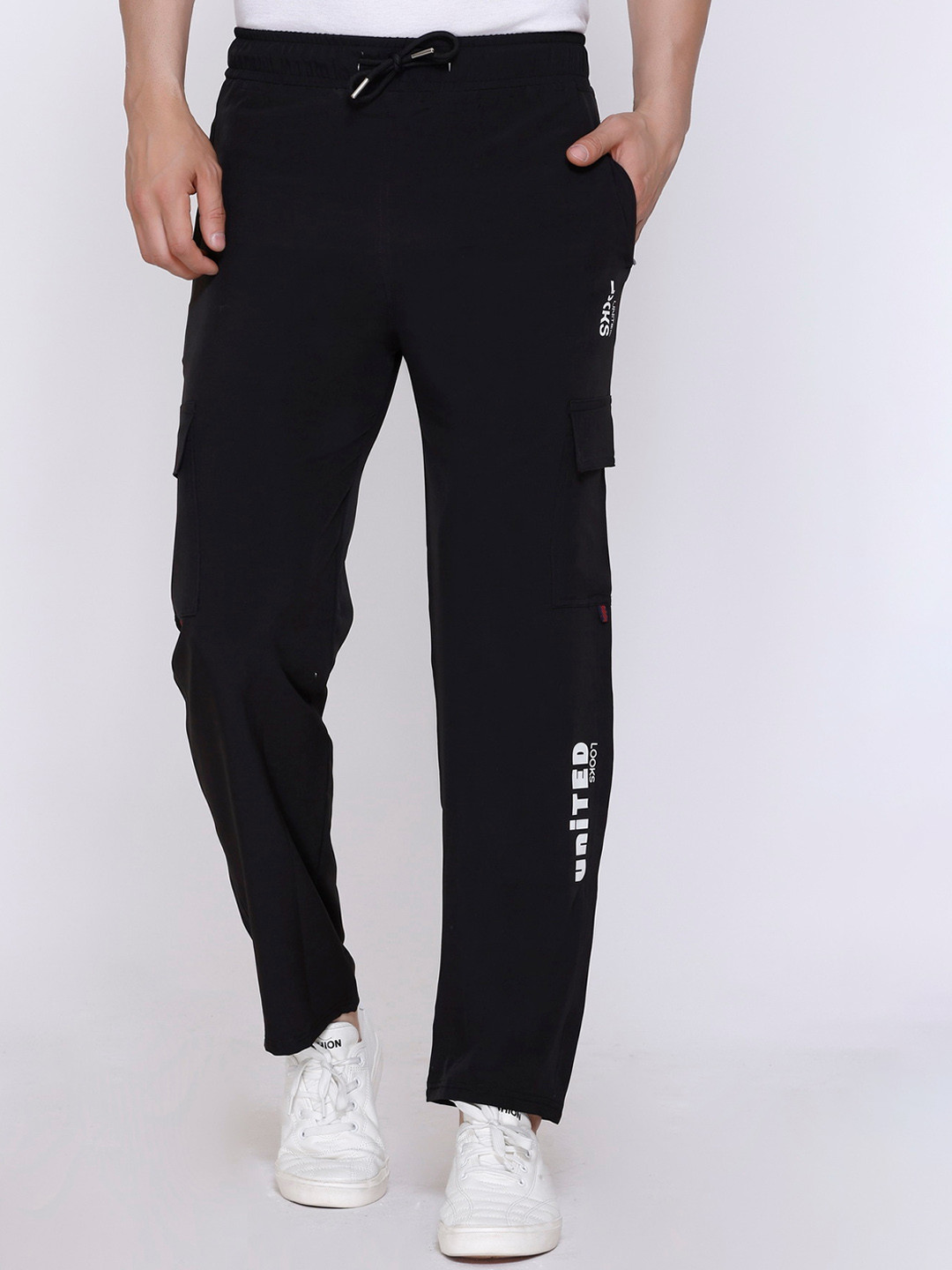 

Looks United Men Printed Detailed Cargo Track Pant, Black