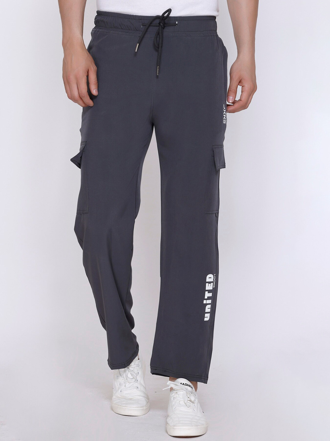 

Looks United Men Printed-Detailed Dry Fit Cargo Track Pants, Grey