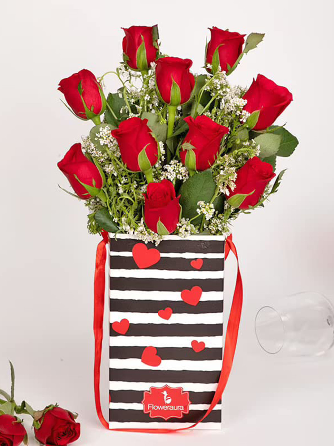 

Floweraura Red 10 Pieces Rose Flowers Bouquet in a Box