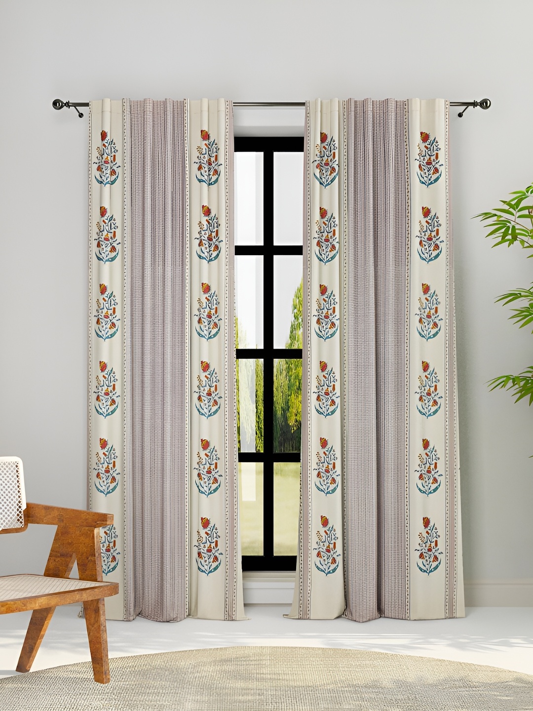 

Fabindia Pink & Off White 2 Pieces Ethnic Motifs Door Curtains