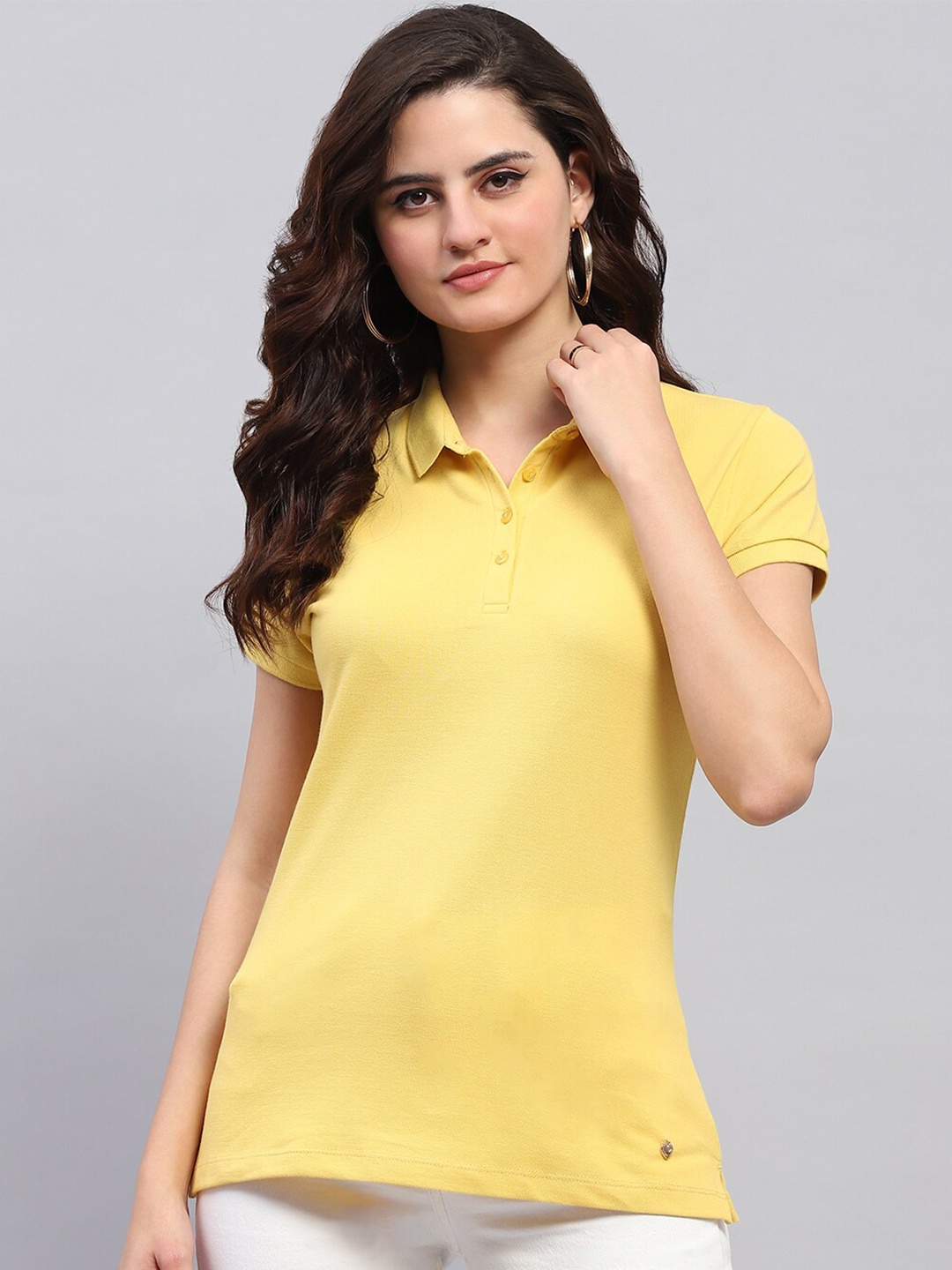 

Monte Carlo Women Polo Collar Pockets T-shirt, Yellow