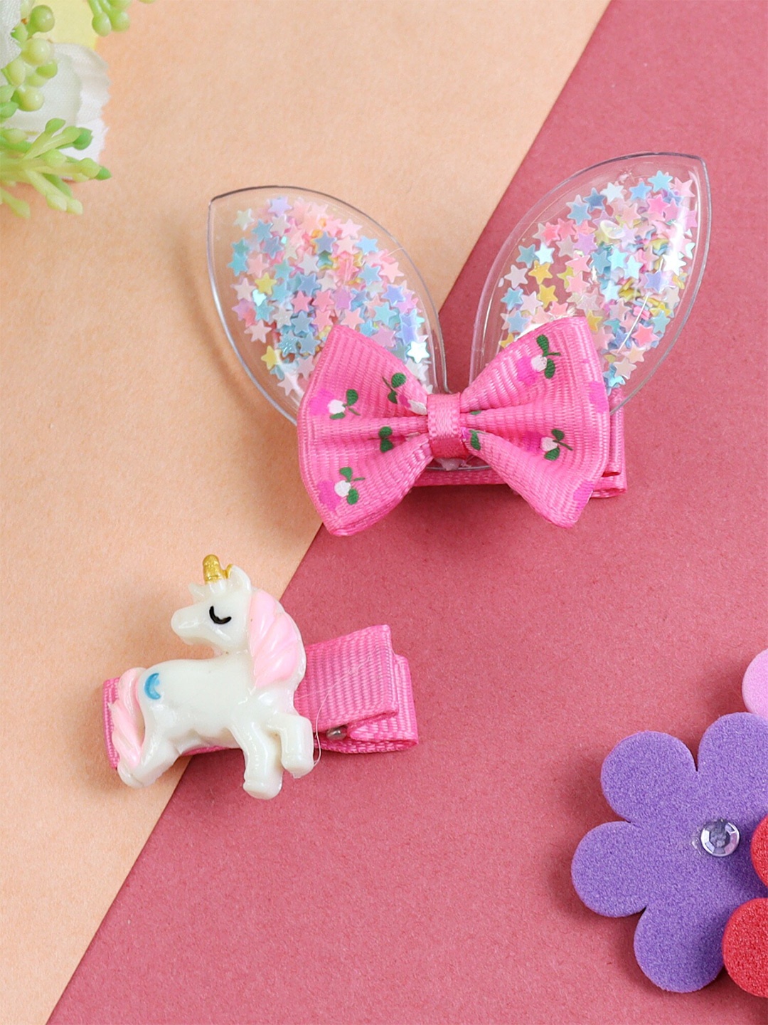 

Asthetika Kids Girls Set of 2 Embellished Alligator Hair Clip, Pink