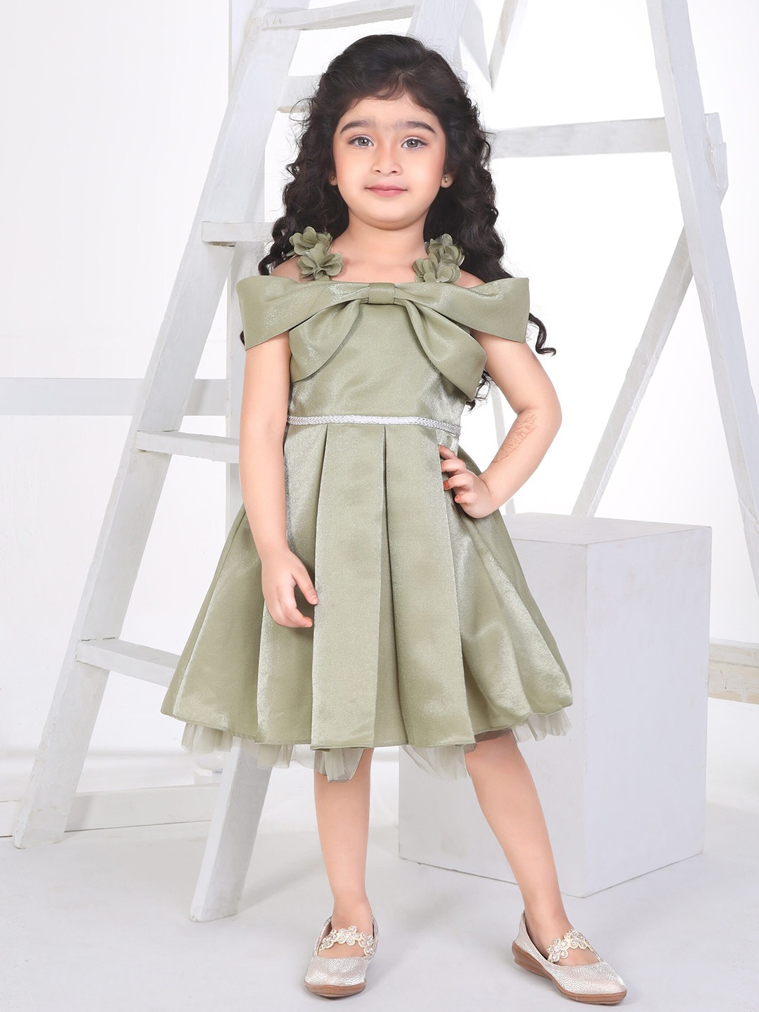 

Peppermint Girls Flutter Sleeve Pleated Fit & Flare Dress, Olive