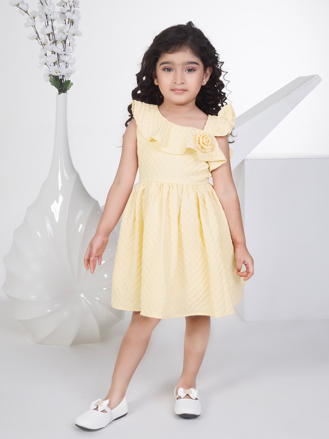 

Peppermint Girls Flutter Sleeves Pleated Fit & Flare Dress, Yellow