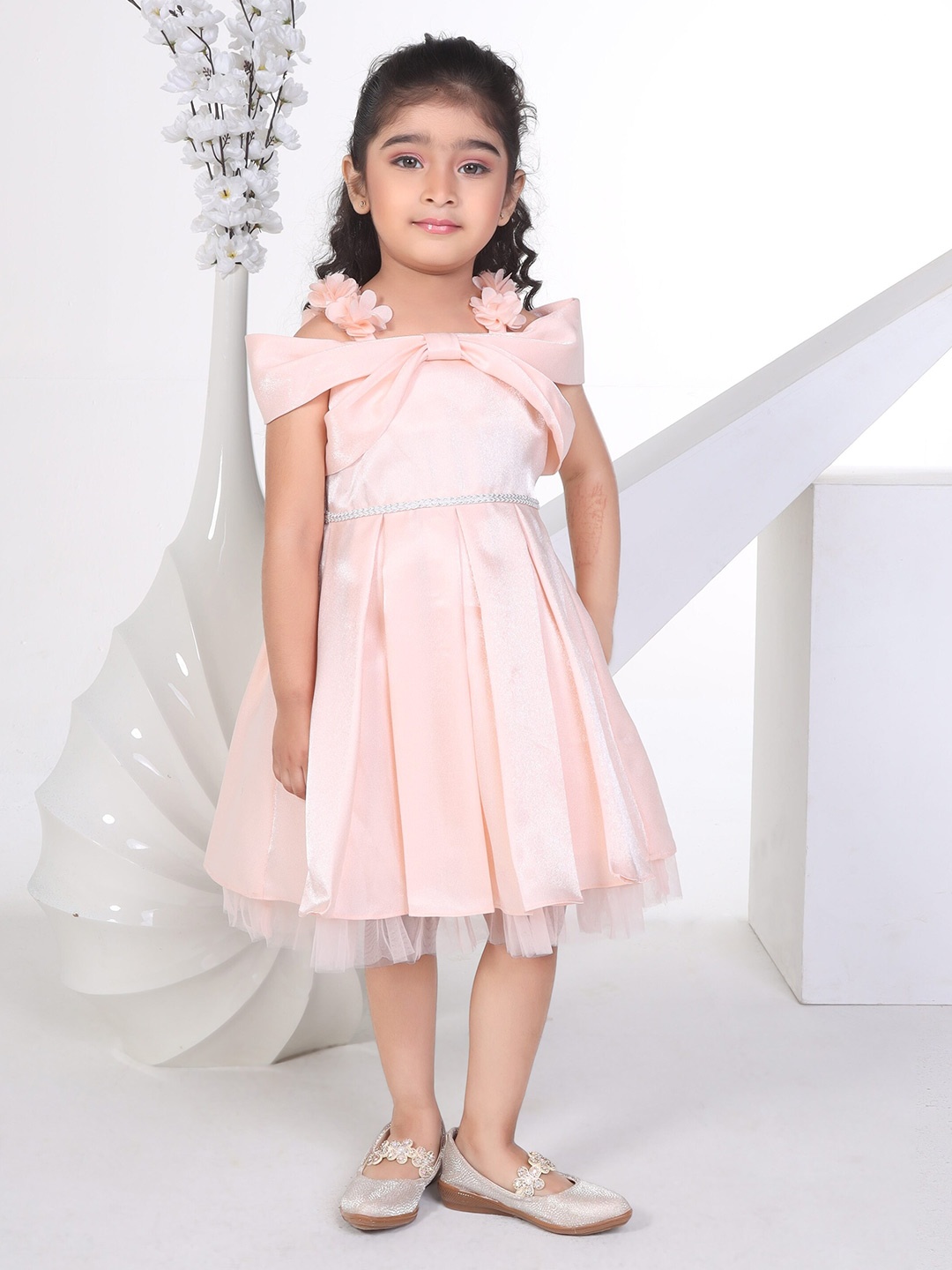 

Peppermint Girls Flutter Sleeve Pleated Fit & Flare Dress, Peach