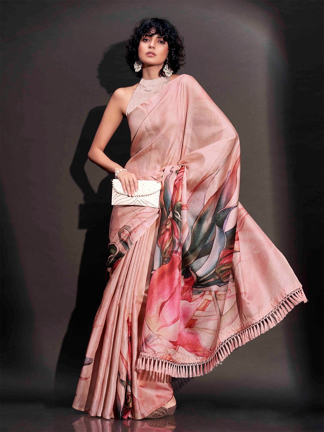 

Tikhi Imli Floral Art Silk Saree, Pink