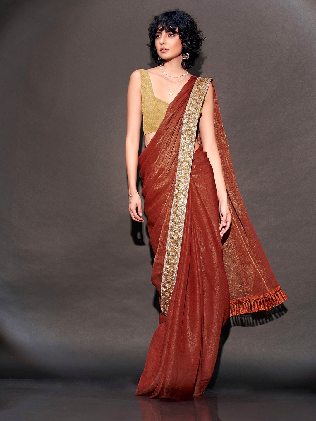 

Tikhi Imli Sequinned Saree, Rust