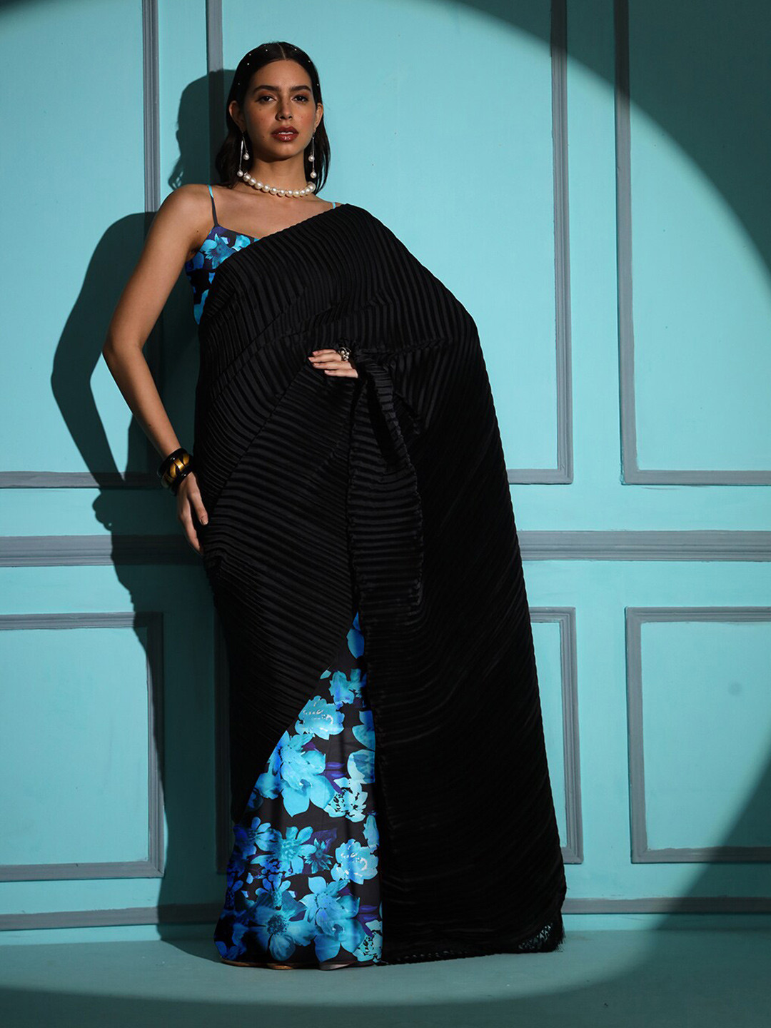 

Tikhi Imli Satin Half and Half Saree, Black