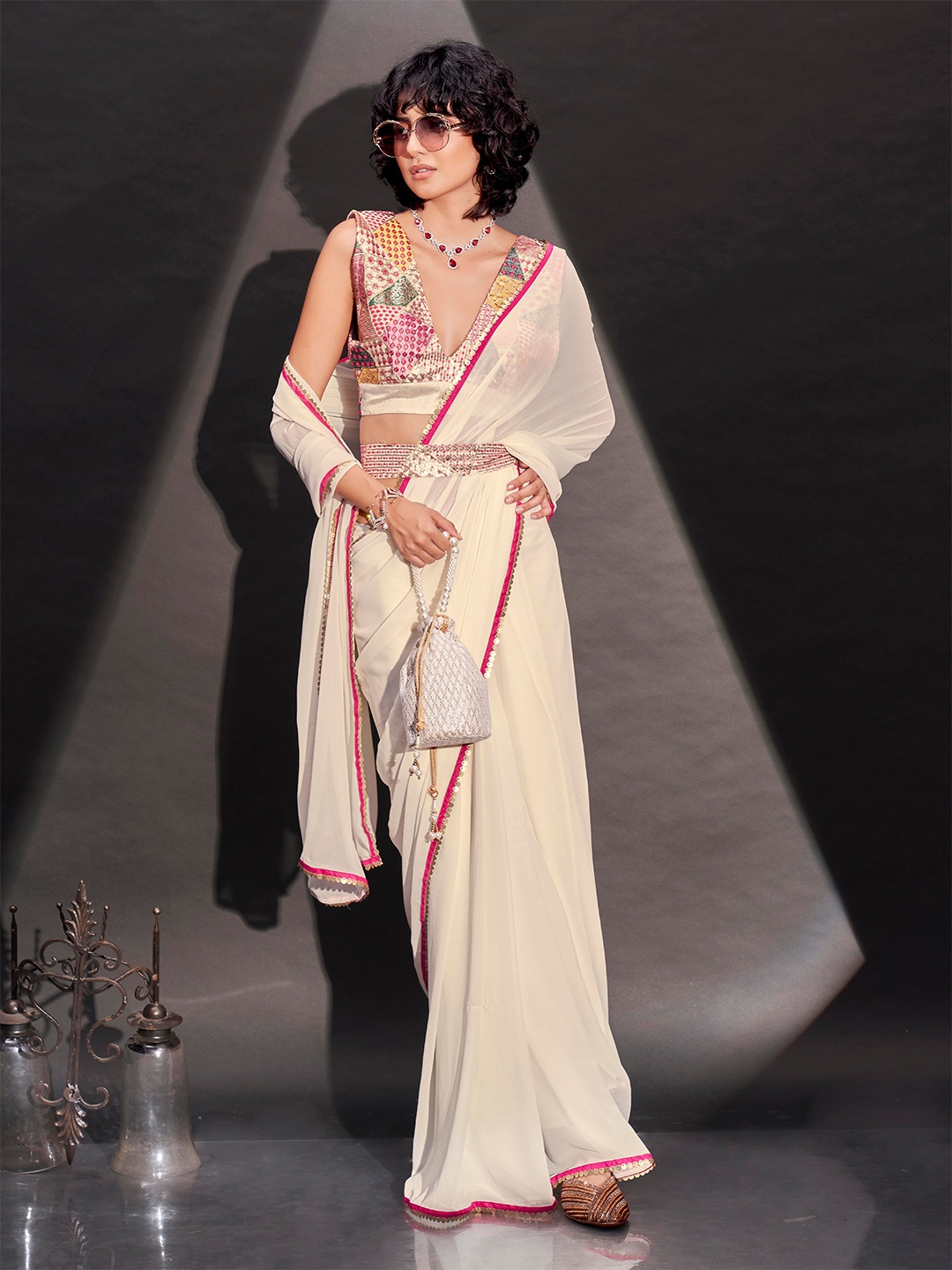 

Tikhi Imli Embroidered Saree, Cream