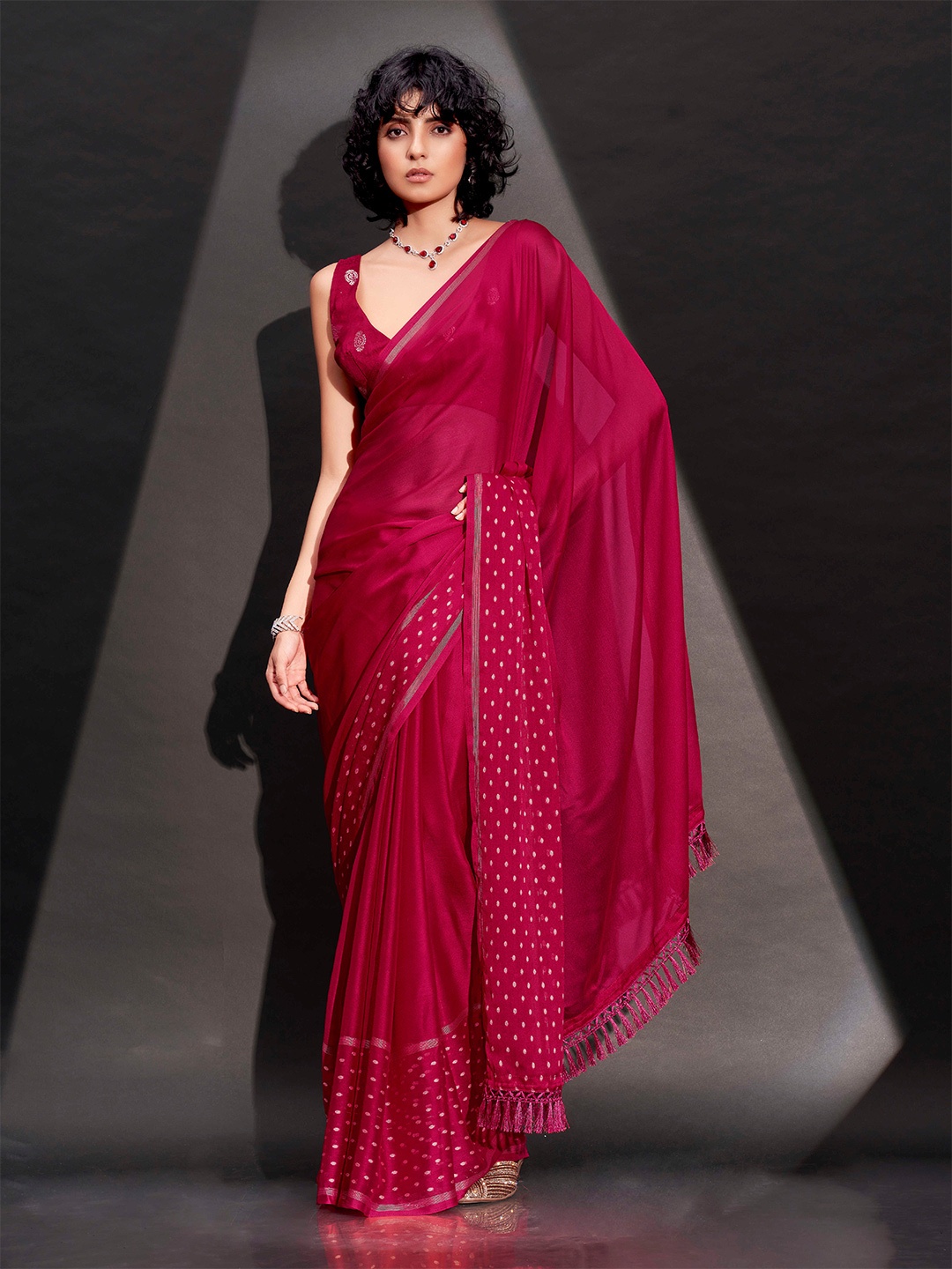Tikhi Imli Zari Satin Saree, Pink