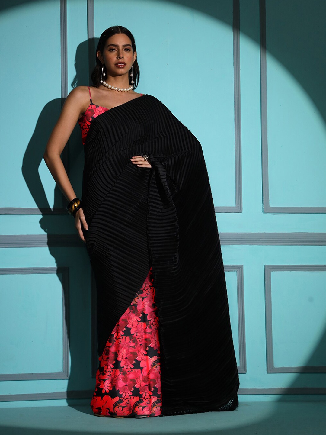 

Tikhi Imli Satin Half and Half Saree, Black