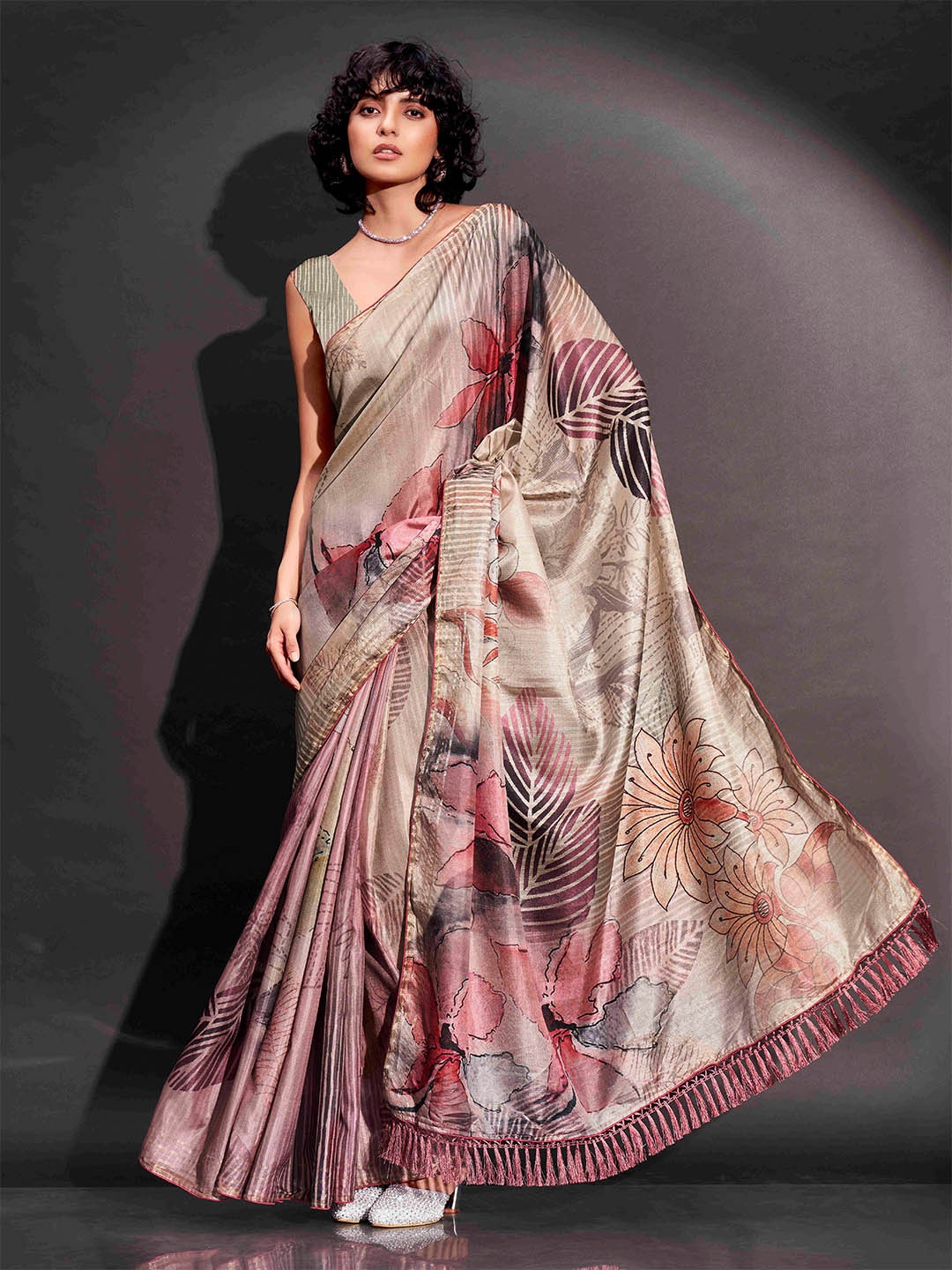 

Tikhi Imli Beige Floral Printed Saree