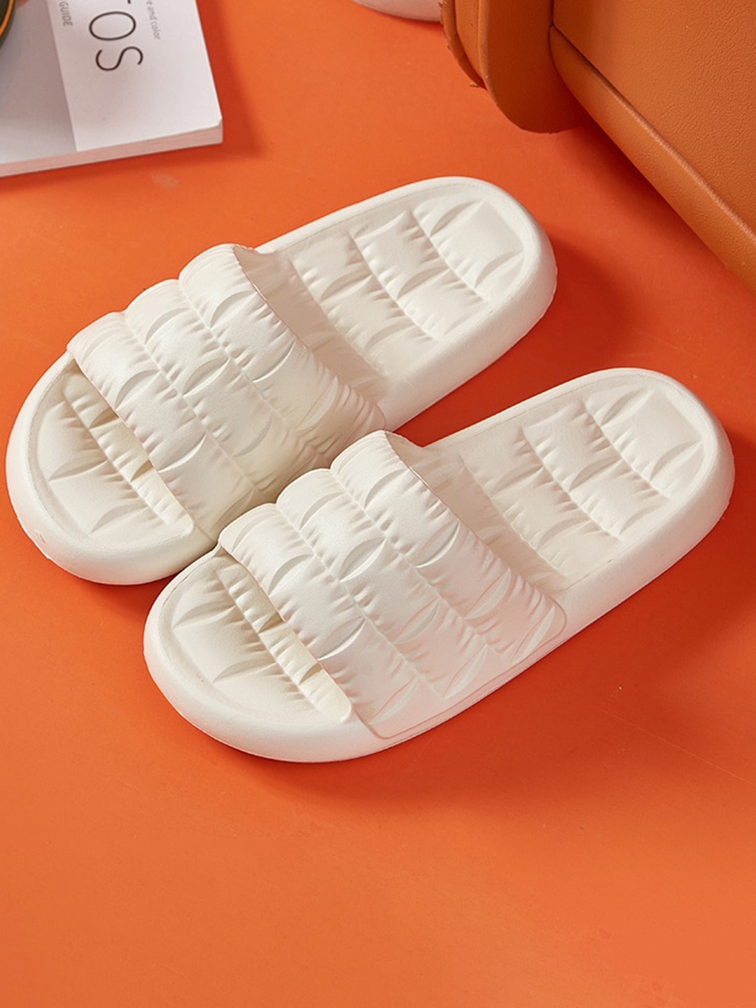 

Alexvyan Women Self Design Eva Slipper Light Weight Non-Skid Croslite Sliders, White