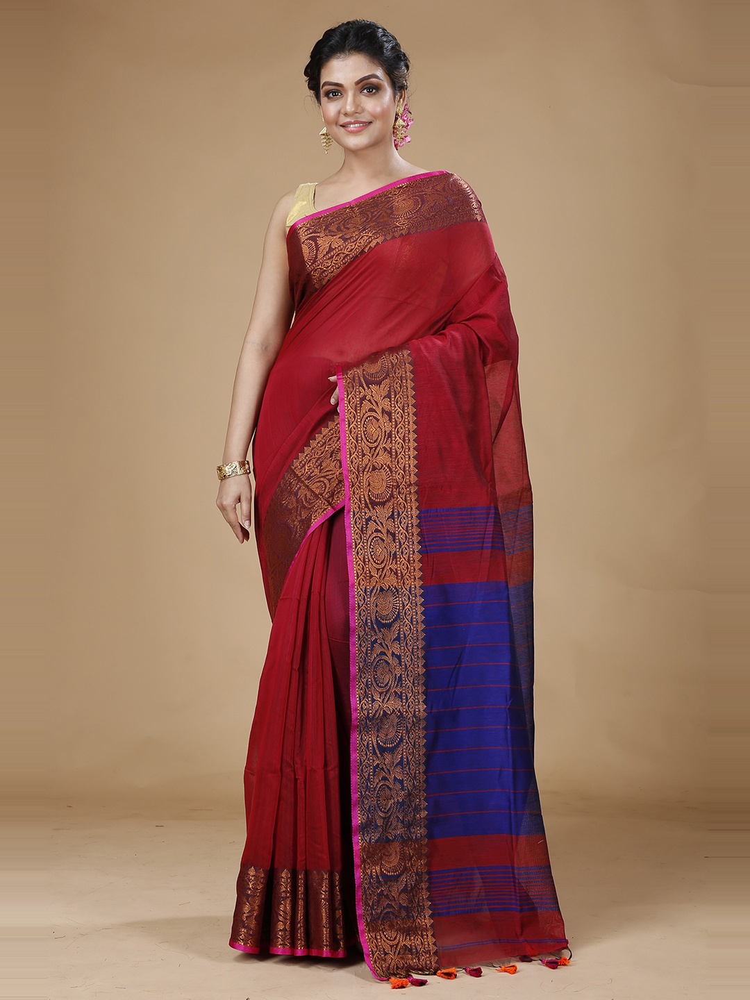 

SLAGHA Zari Silk Cotton Saree, Red