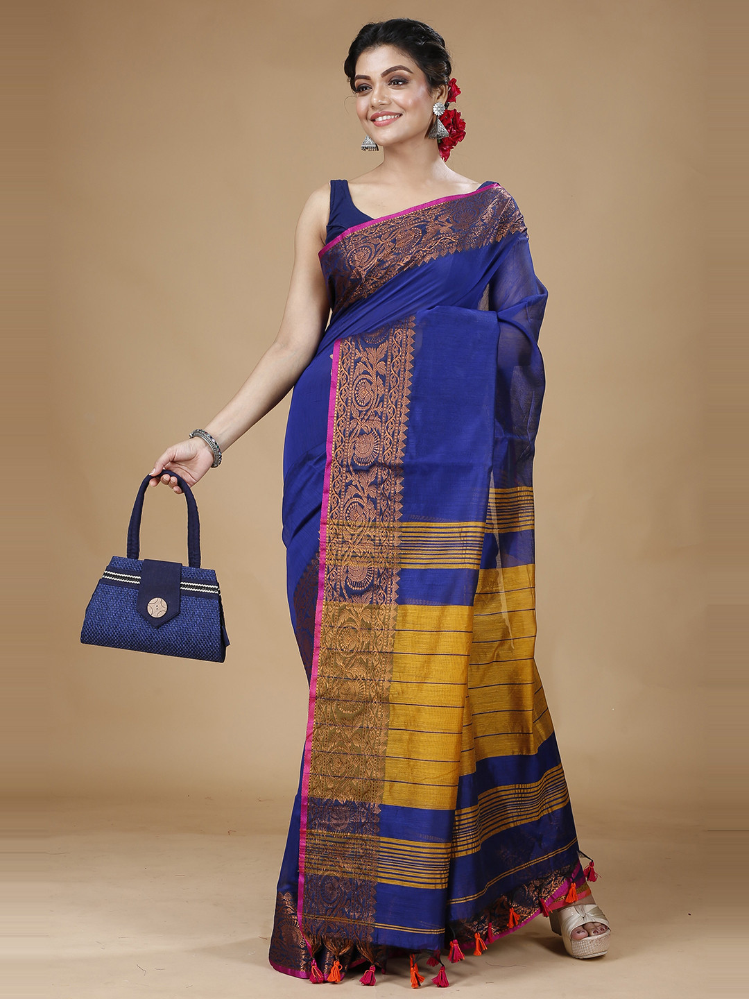 

SLAGHA Zari Silk Cotton Saree, Blue