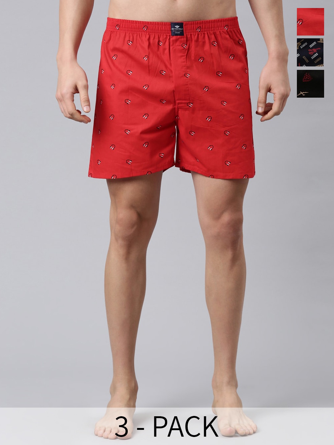 

Metronaut Pack Of 3 Printed Cotton Boxers MB3P0058, Black