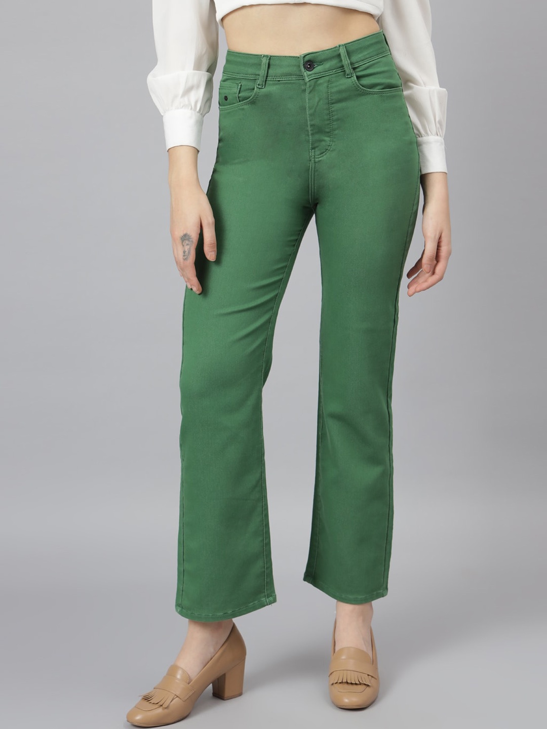 

Code 61 Women Wide Leg High-Rise Stretchable Jeans, Green