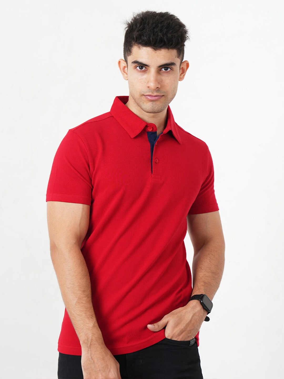 

MONKSTORY Polo Collar Bamboo Cotton T-shirt, Red