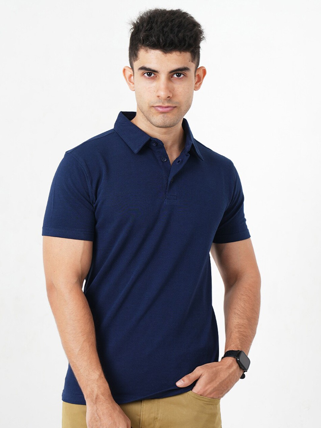 

MONKSTORY Polo Collar Bamboo Cotton T-shirt, Navy blue