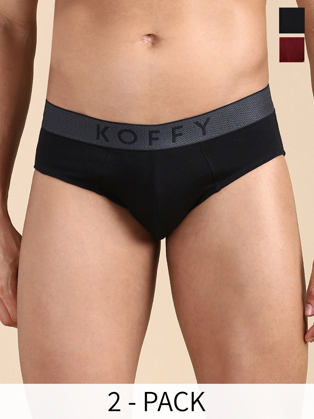 

KOFFY Men Pack Of 2 Basic Briefs KOFFY_KI43_BRF_BLK_MRN_2PC, Maroon