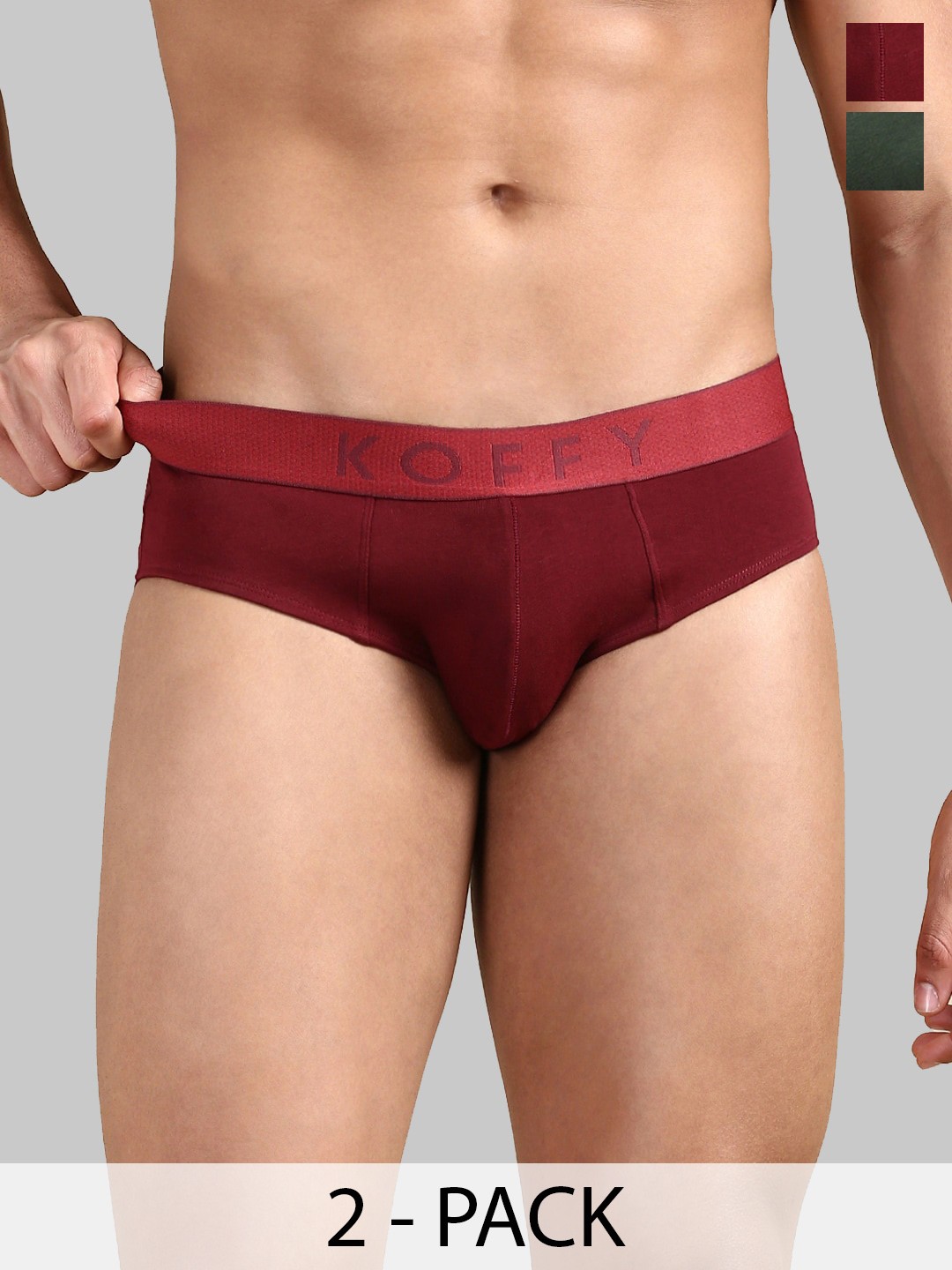 

KOFFY Pack of 2 Moisture-Wicking Basic Briefs KOFFY_KI43_BRF_MRN_DGRN_2PC, Maroon