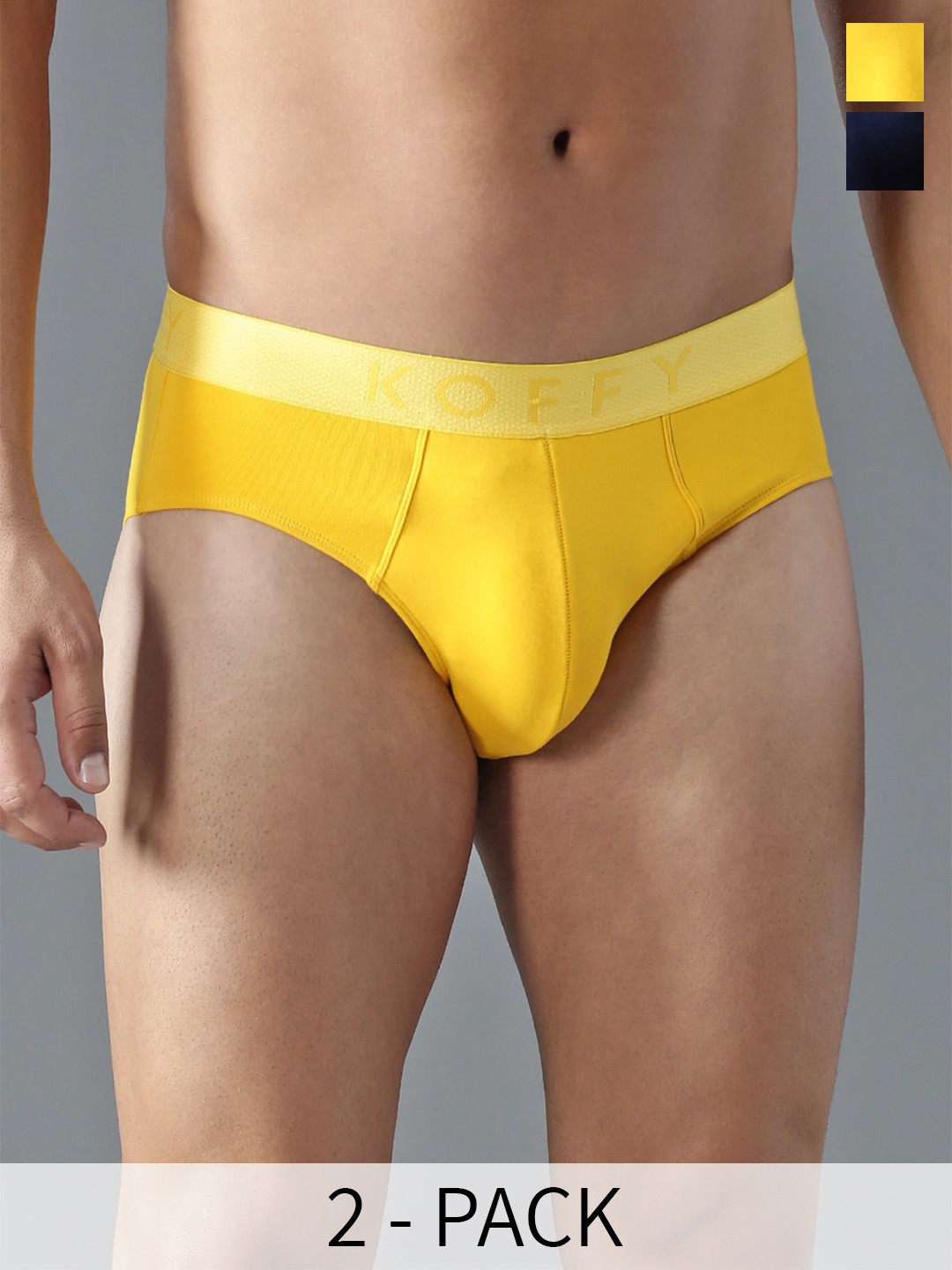 

KOFFY Men Pack Of 2 Antimicrobial Basic Briefs KOFFY_KI43_BRF_YLW_NB_2PC, Navy blue