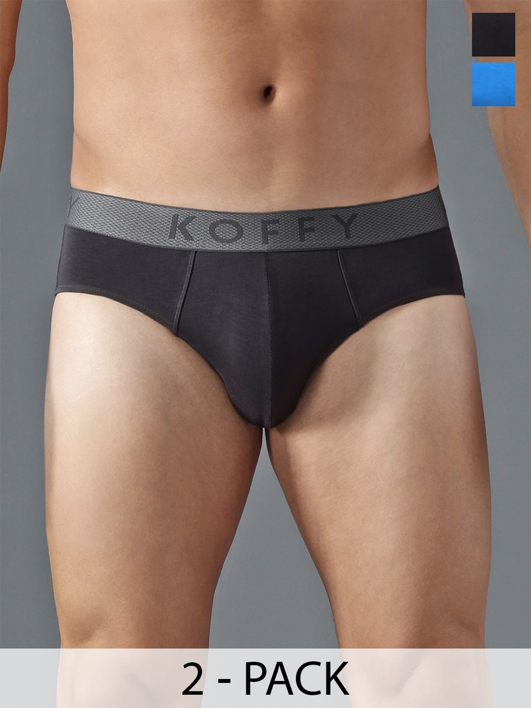 

KOFFY Pack Of 2 Mid Rise Antimicrobial Basic Briefs KOFFY_KI43_BRF_DGRY_RBLU_2PC, Grey