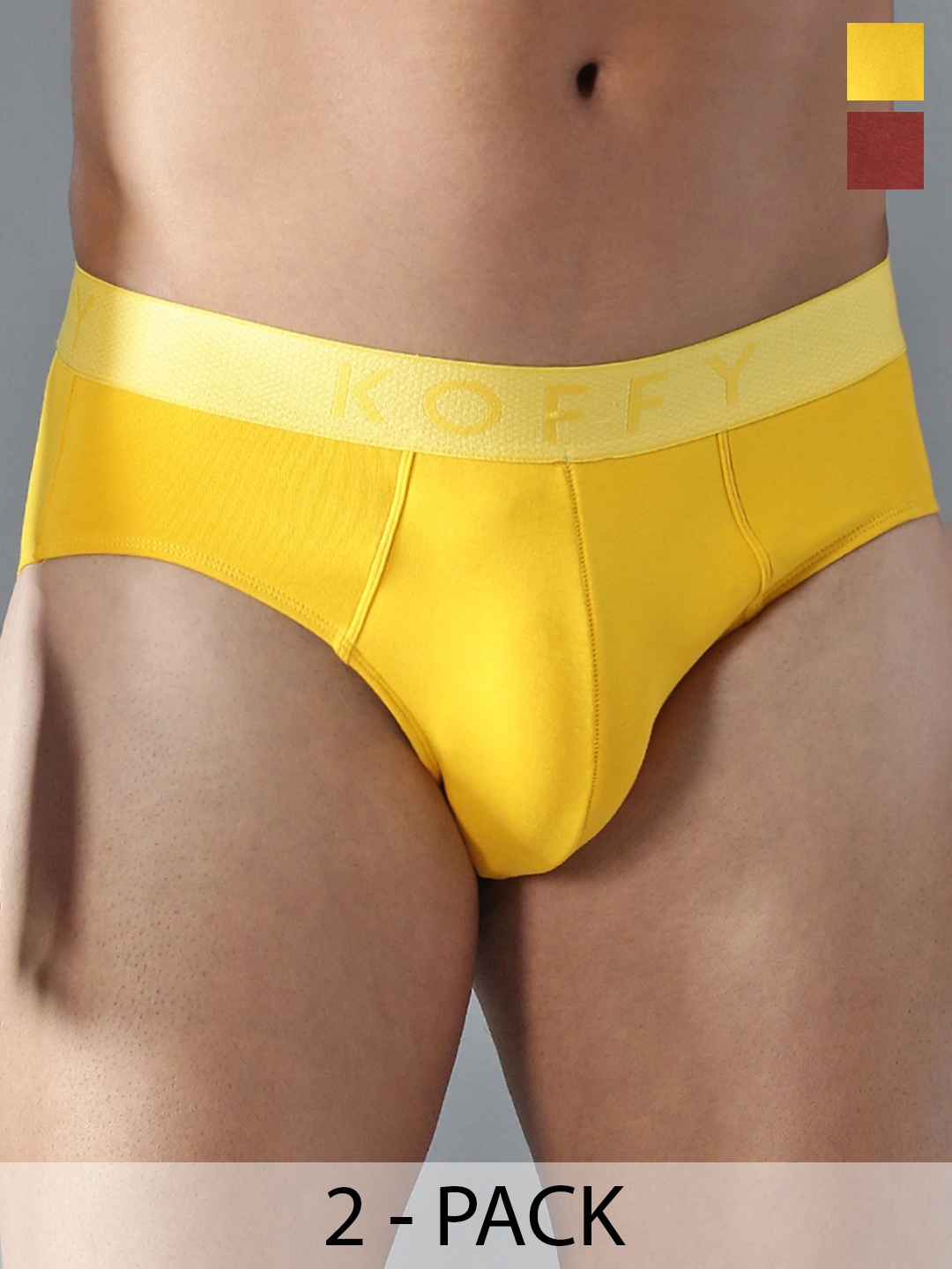 KOFFY Pack Of 2 Antimicrobial Basic Briefs KOFFY_KI43_BRF_YLW_RST_2PC, Yellow