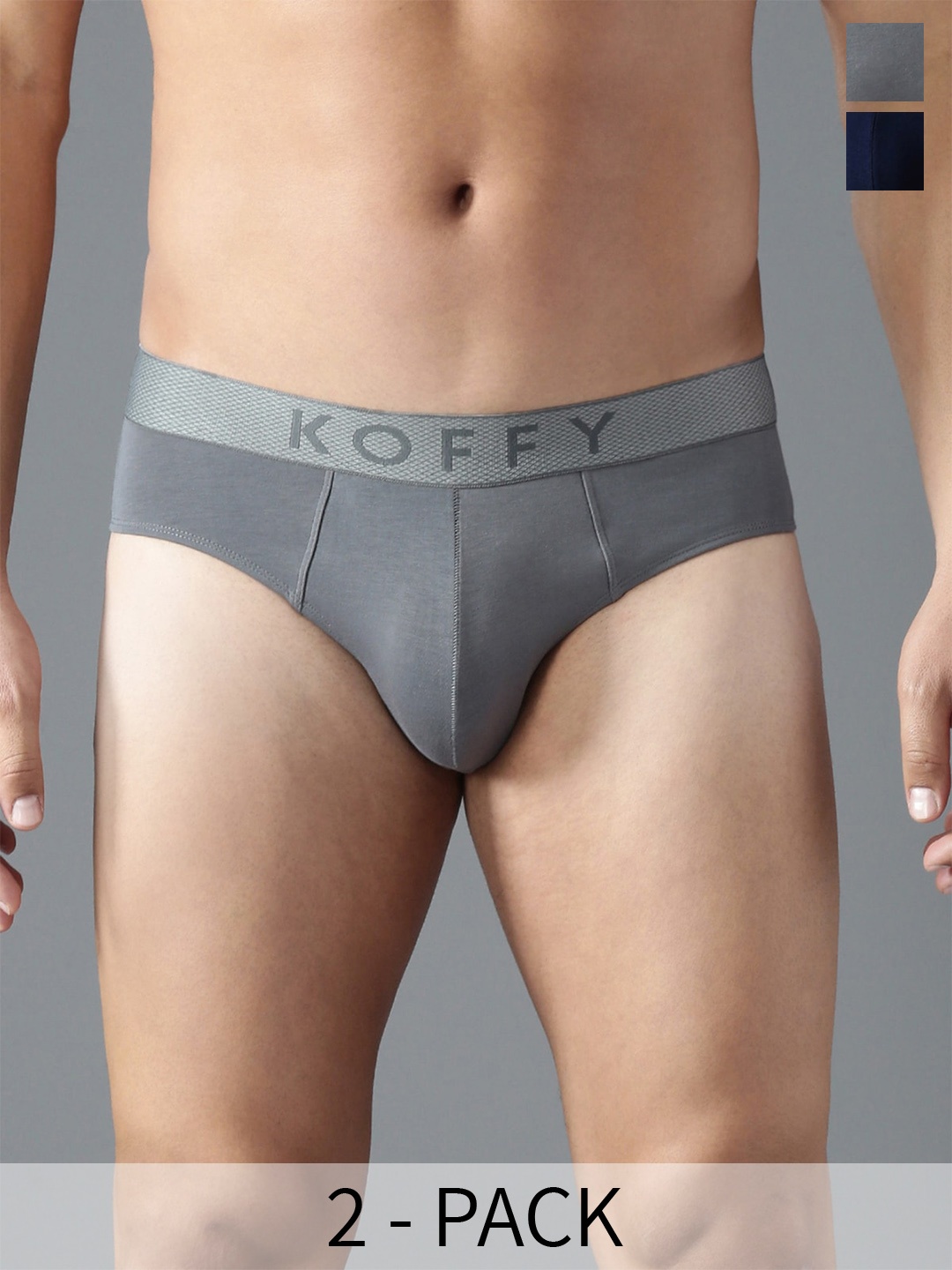 

KOFFY Pack Of 2 Anti Microbial Basic Briefs KOFFY_KI43_BRF_LGRY_NB_2PC, Grey
