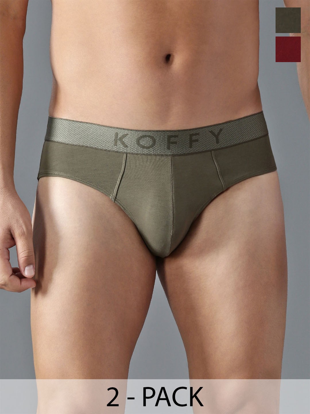 

KOFFY Pack of 2 Anti Microbial Basic Briefs KOFFY_KI43_BRF_KHA_MRN_2PC, Khaki