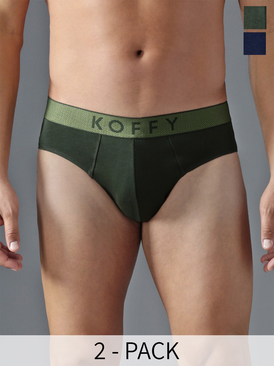 

KOFFY Pack Of 2 Antimicrobial Basic Briefs KOFFY_KI43_BRF_DGRN_NB_2PC, Green