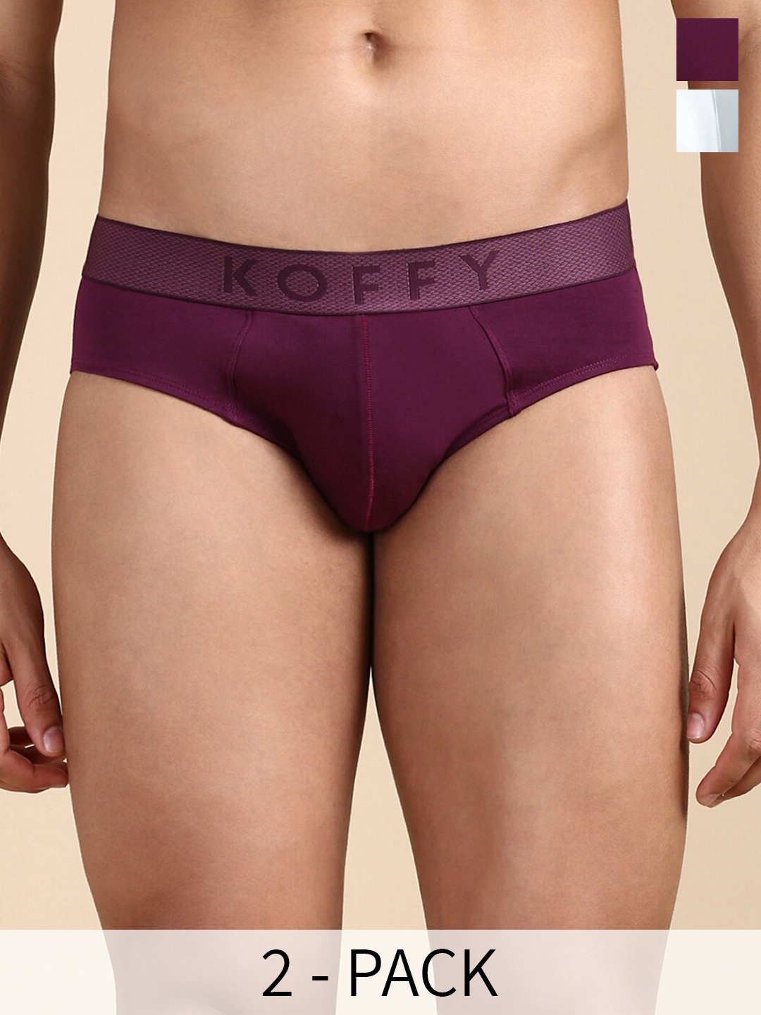 

KOFFY Pack of 2 Anti Microbial Basic Briefs KOFFY_KI43_BRF_PRPL_WHT_2PC, Purple