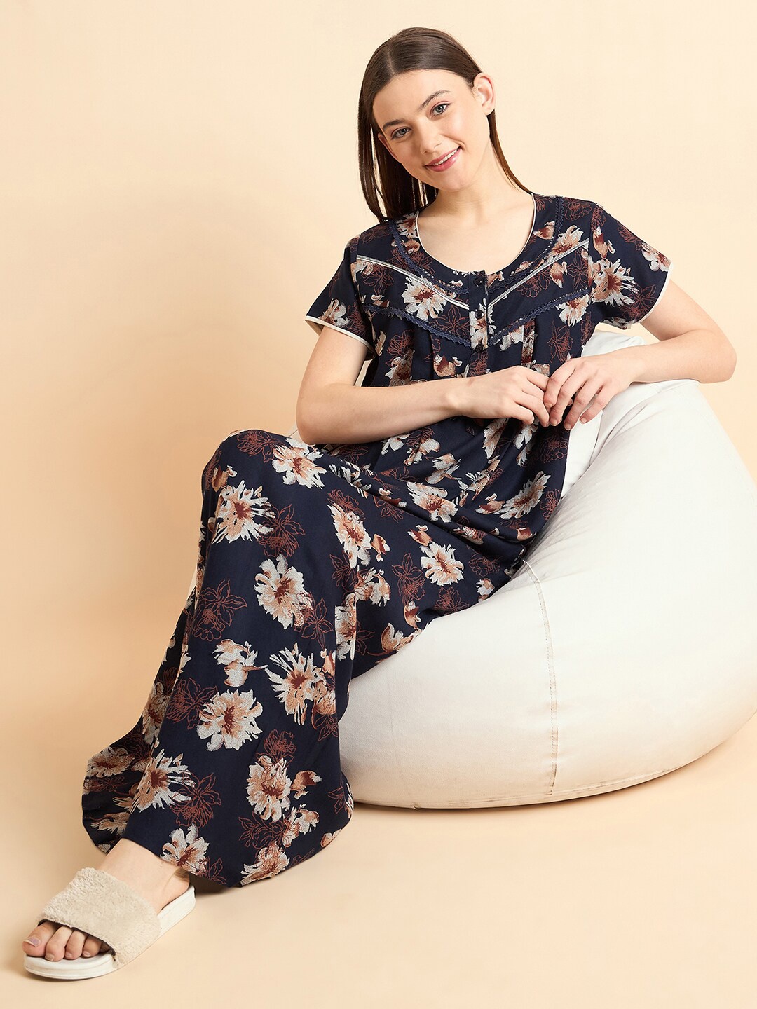 

Sweet Dreams Floral Printed Pure Cotton Maxi Nightdress, Blue